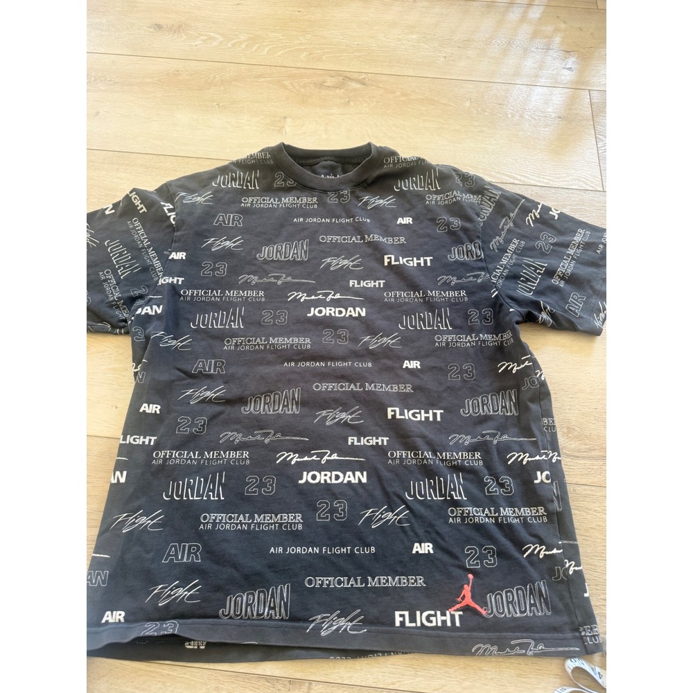 Jordan T-Shirt Mens Large Black All Over Print Flight Club Official Tee 382